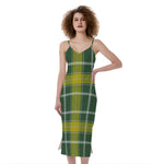 Green And Yellow Stewart Tartan Print Slim Fit Midi Cami Dress
