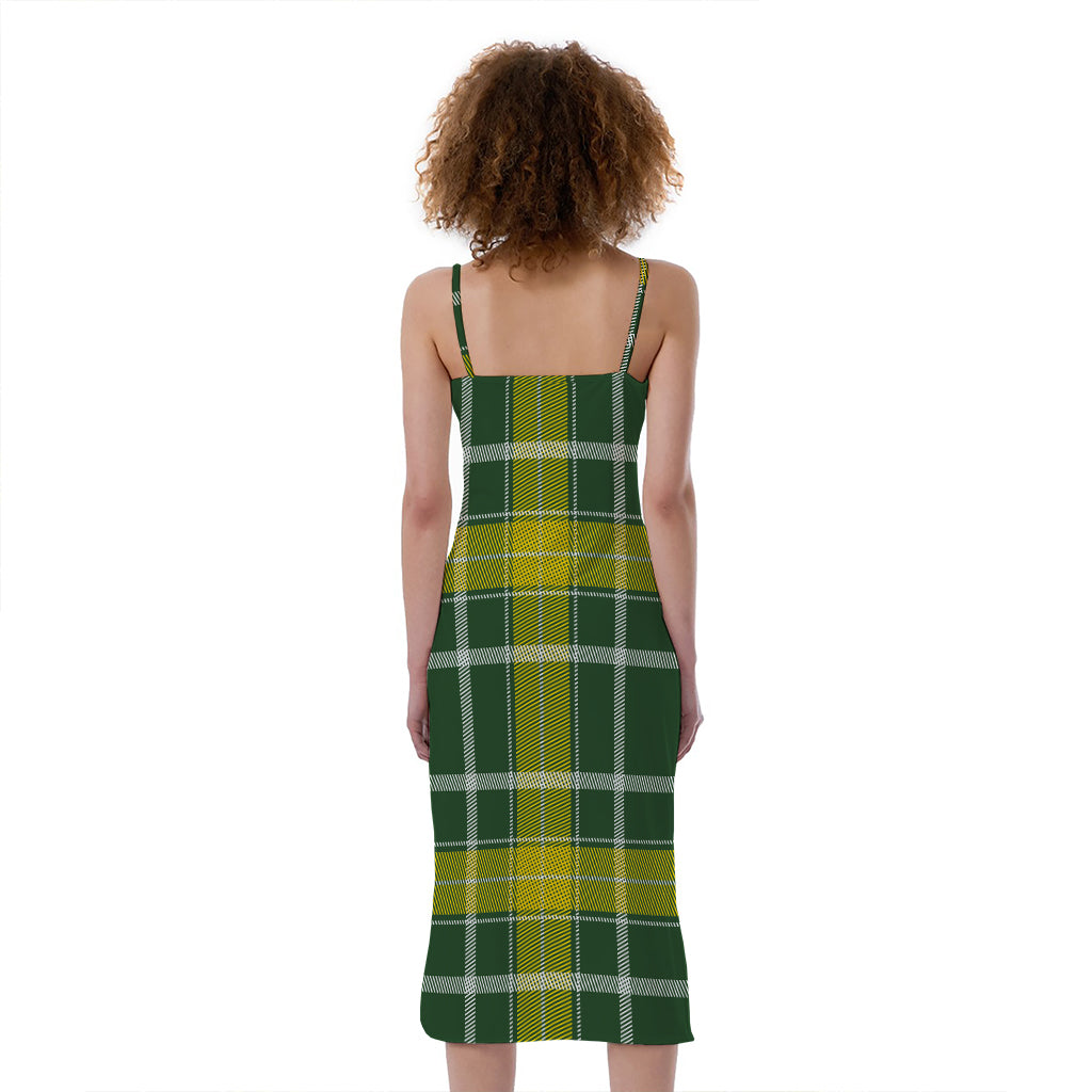 Green And Yellow Stewart Tartan Print Slim Fit Midi Cami Dress