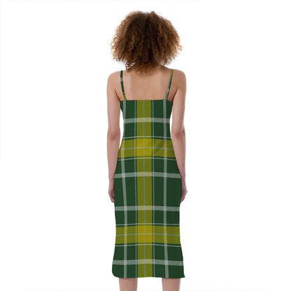 Green And Yellow Stewart Tartan Print Slim Fit Midi Cami Dress