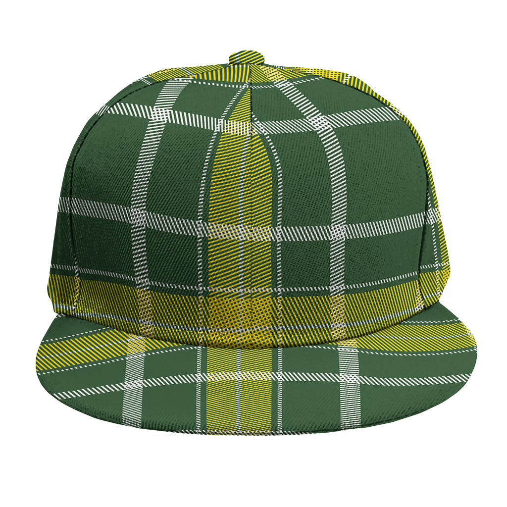 Green And Yellow Stewart Tartan Print Snapback Cap