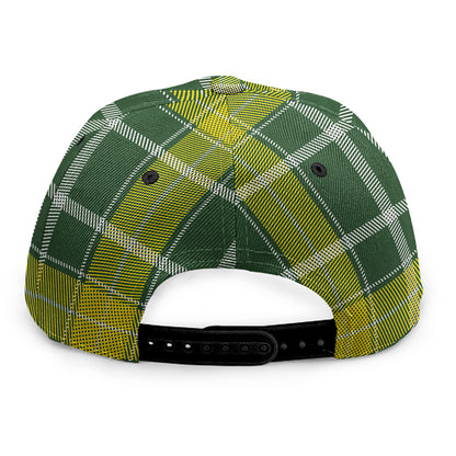 Green And Yellow Stewart Tartan Print Snapback Cap