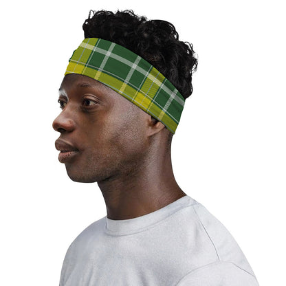 Green And Yellow Stewart Tartan Print Sports Headband