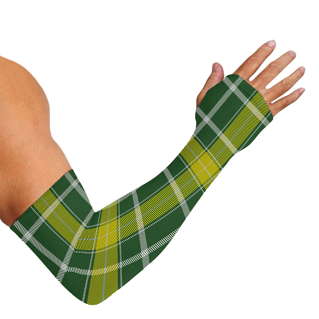 Green And Yellow Stewart Tartan Print Sun Protection Arm Sleeves