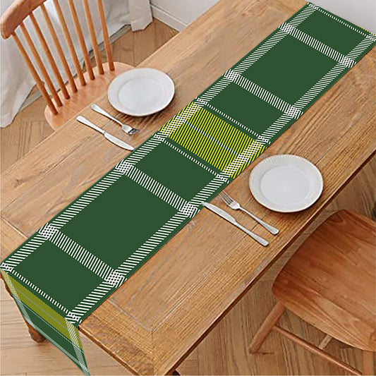 Green And Yellow Stewart Tartan Print Table Runner