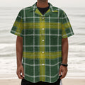 Green And Yellow Stewart Tartan Print Textured Short Sleeve Shirt