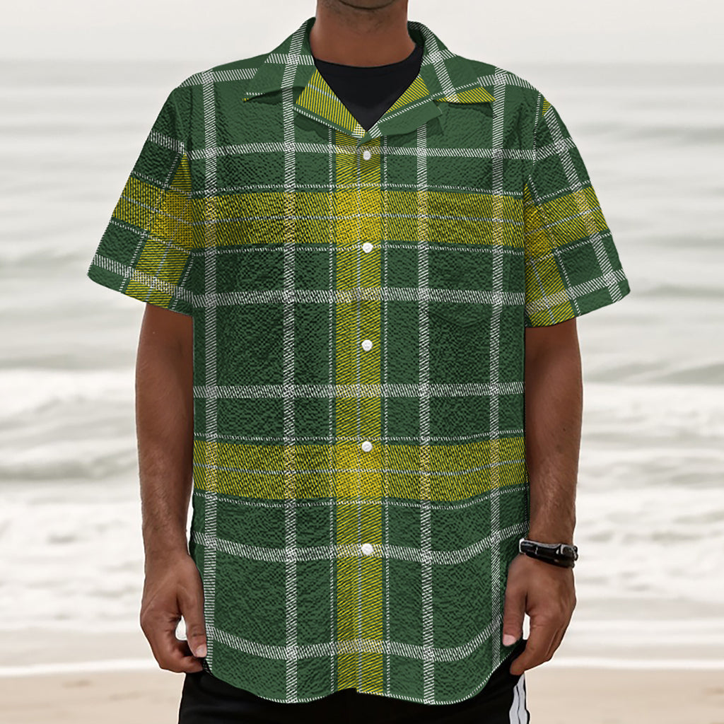 Green And Yellow Stewart Tartan Print Textured Short Sleeve Shirt