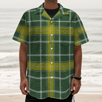 Green And Yellow Stewart Tartan Print Textured Short Sleeve Shirt