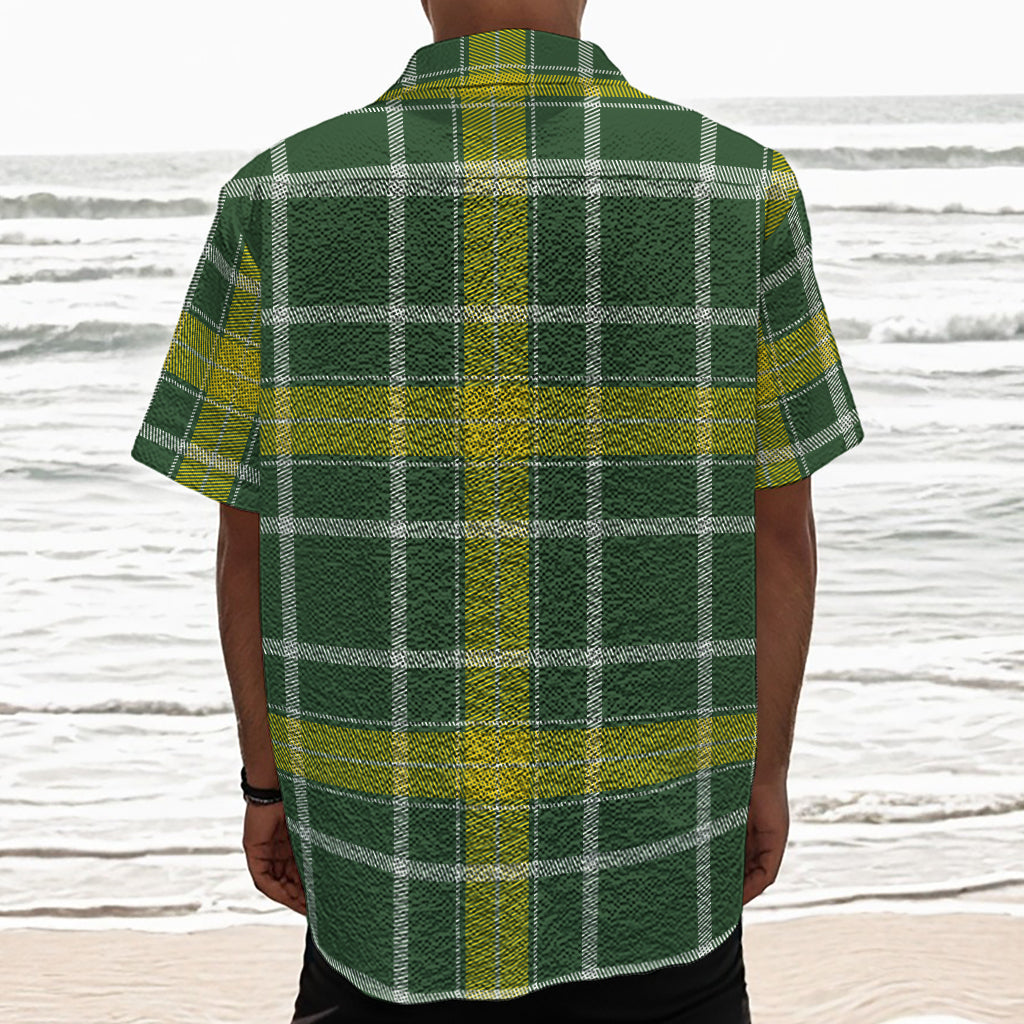 Green And Yellow Stewart Tartan Print Textured Short Sleeve Shirt