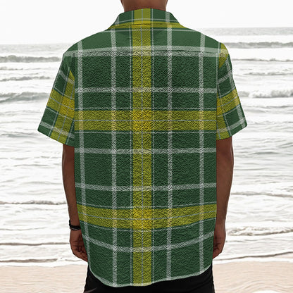Green And Yellow Stewart Tartan Print Textured Short Sleeve Shirt
