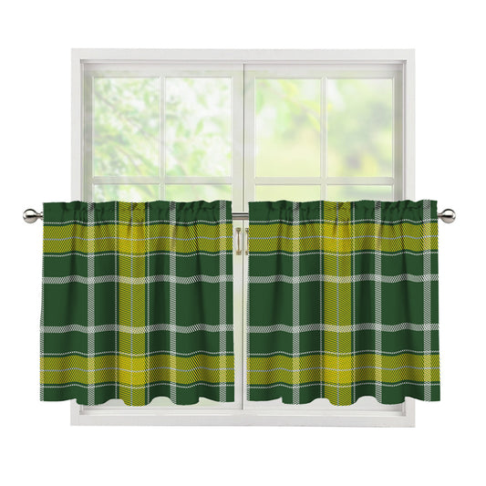 Green And Yellow Stewart Tartan Print Tier Curtains