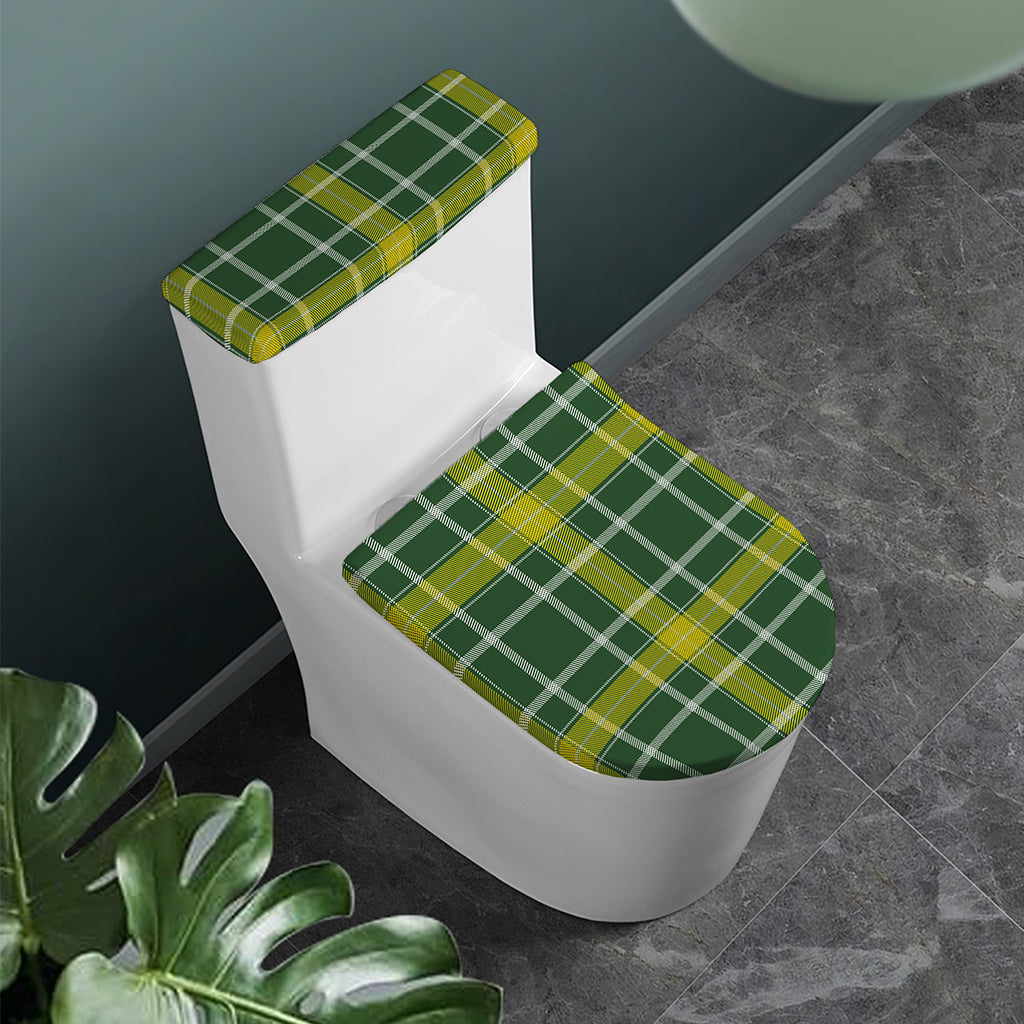 Green And Yellow Stewart Tartan Print Toilet Lid And Tank Cover Set