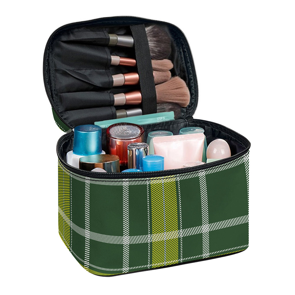 Green And Yellow Stewart Tartan Print Travel Makeup Bag
