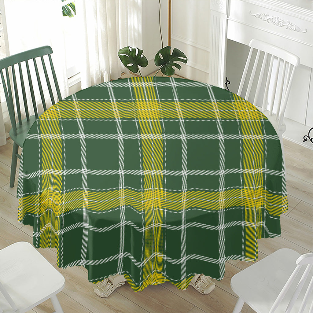 Green And Yellow Stewart Tartan Print Waterproof Round Tablecloth