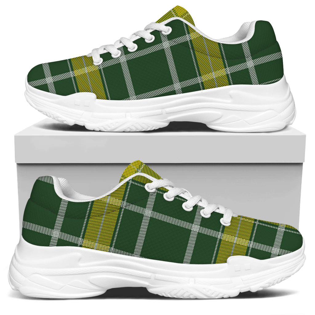 Green And Yellow Stewart Tartan Print White Chunky Shoes