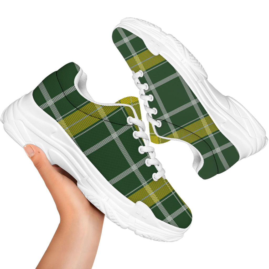 Green And Yellow Stewart Tartan Print White Chunky Shoes