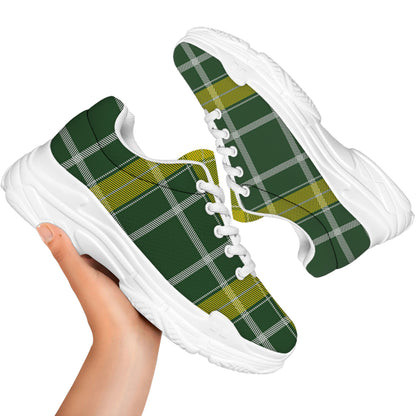 Green And Yellow Stewart Tartan Print White Chunky Shoes