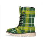 Green And Yellow Stewart Tartan Print Winter Boots