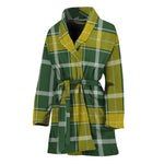 Green And Yellow Stewart Tartan Print Women's Bathrobe