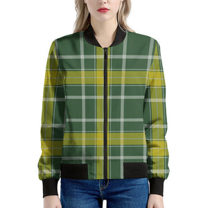 Green And Yellow Stewart Tartan Print Women's Bomber Jacket