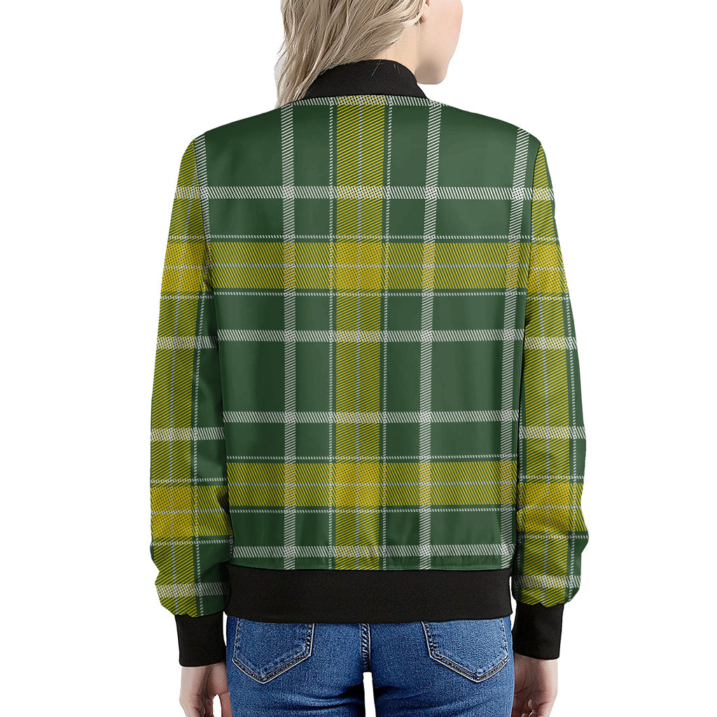 Green And Yellow Stewart Tartan Print Women's Bomber Jacket