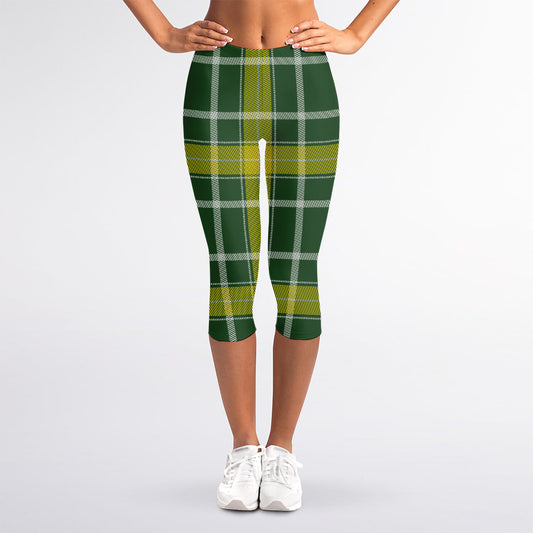 Green And Yellow Stewart Tartan Print Women's Capri Leggings