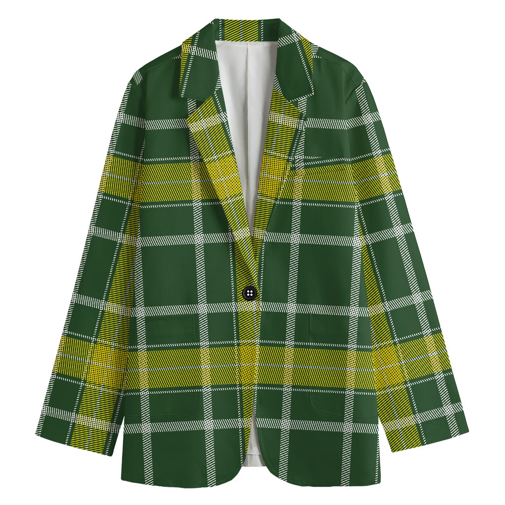 Green And Yellow Stewart Tartan Print Women's Cotton Blazer