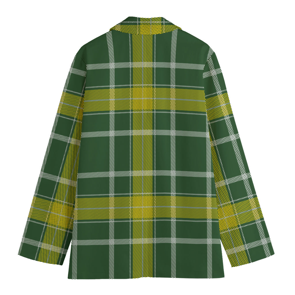 Green And Yellow Stewart Tartan Print Women's Cotton Blazer