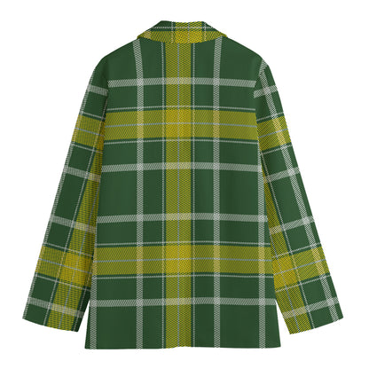 Green And Yellow Stewart Tartan Print Women's Cotton Blazer