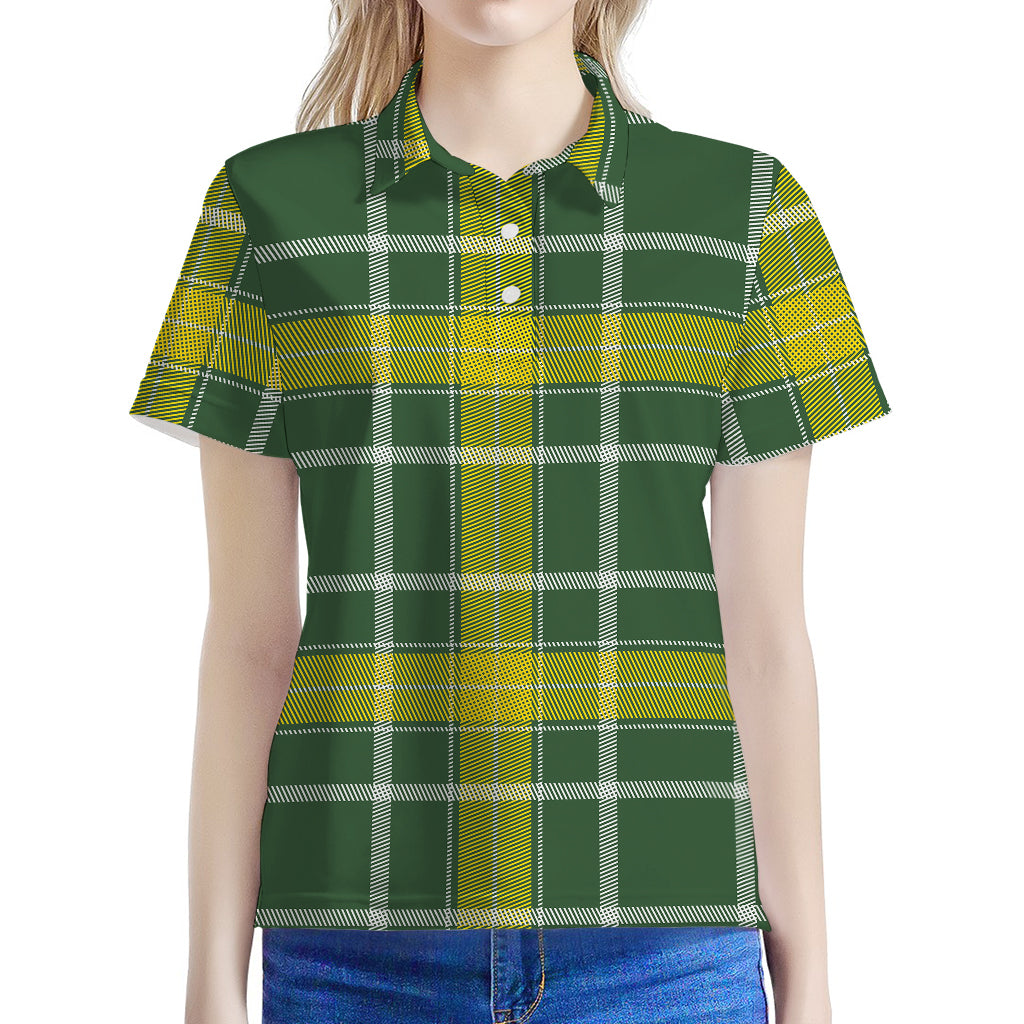 Green And Yellow Stewart Tartan Print Women's Polo Shirt