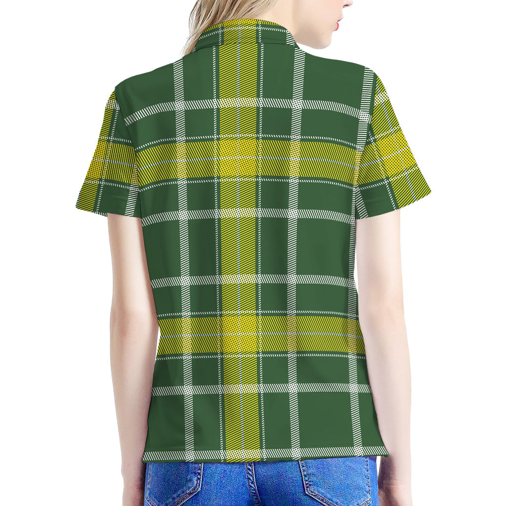 Green And Yellow Stewart Tartan Print Women's Polo Shirt