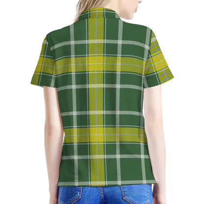 Green And Yellow Stewart Tartan Print Women's Polo Shirt