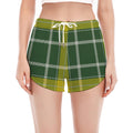 Green And Yellow Stewart Tartan Print Women's Split Running Shorts