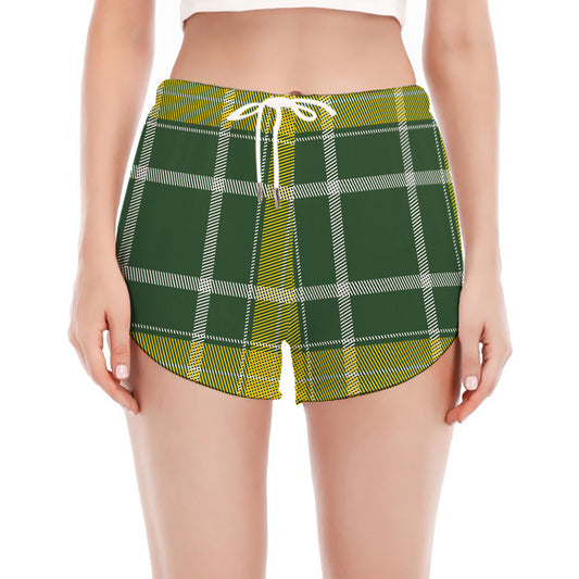 Green And Yellow Stewart Tartan Print Women's Split Running Shorts