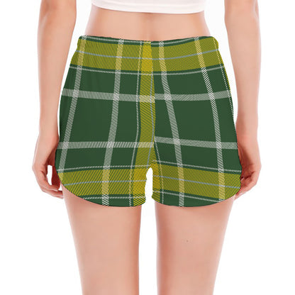 Green And Yellow Stewart Tartan Print Women's Split Running Shorts