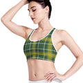 Green And Yellow Stewart Tartan Print Women's Sports Bra