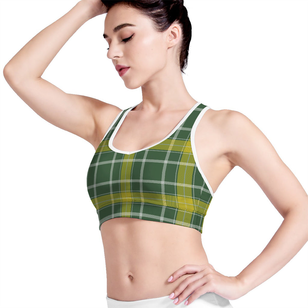 Green And Yellow Stewart Tartan Print Women's Sports Bra