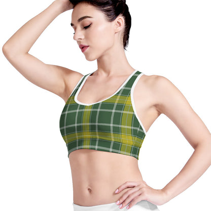 Green And Yellow Stewart Tartan Print Women's Sports Bra