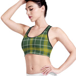 Green And Yellow Stewart Tartan Print Women's Sports Bra