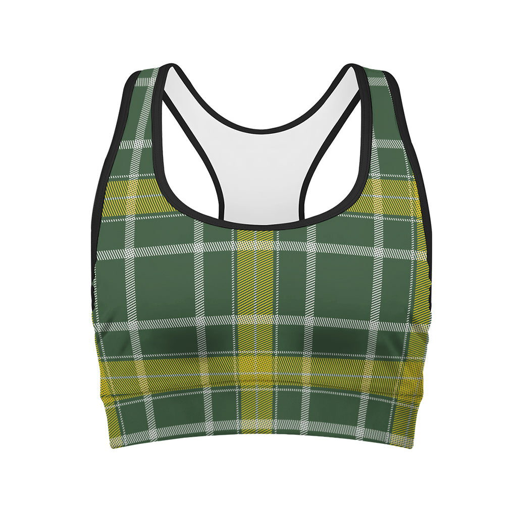 Green And Yellow Stewart Tartan Print Women's Sports Bra
