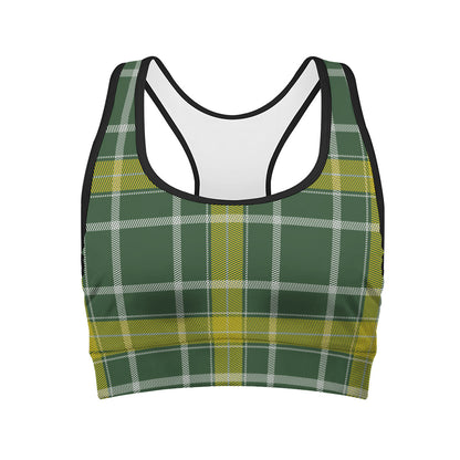 Green And Yellow Stewart Tartan Print Women's Sports Bra