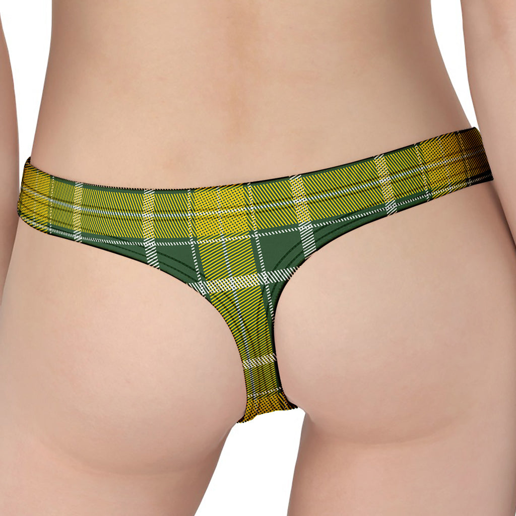 Green And Yellow Stewart Tartan Print Women's Thong