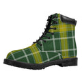 Green And Yellow Stewart Tartan Print Padded Collar Lace Up Boots
