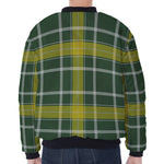 Green And Yellow Stewart Tartan Print Zip Sleeve Bomber Jacket