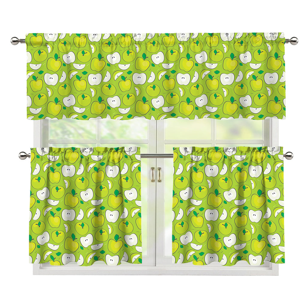 Green Apple Fruit Pattern Print 3 Piece Kitchen Curtains
