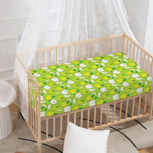 Green Apple Fruit Pattern Print Baby Crib Sheet