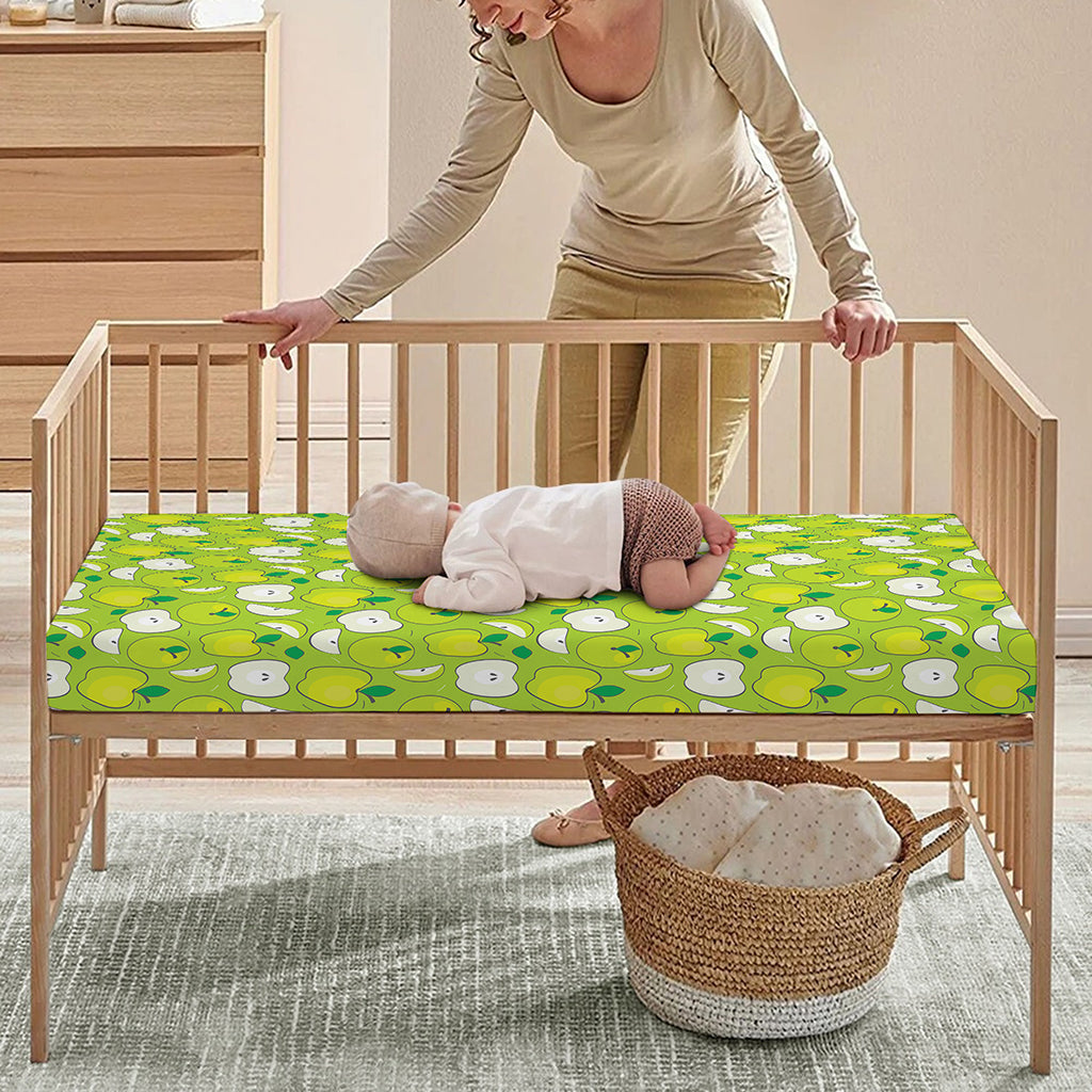 Green Apple Fruit Pattern Print Baby Crib Sheet