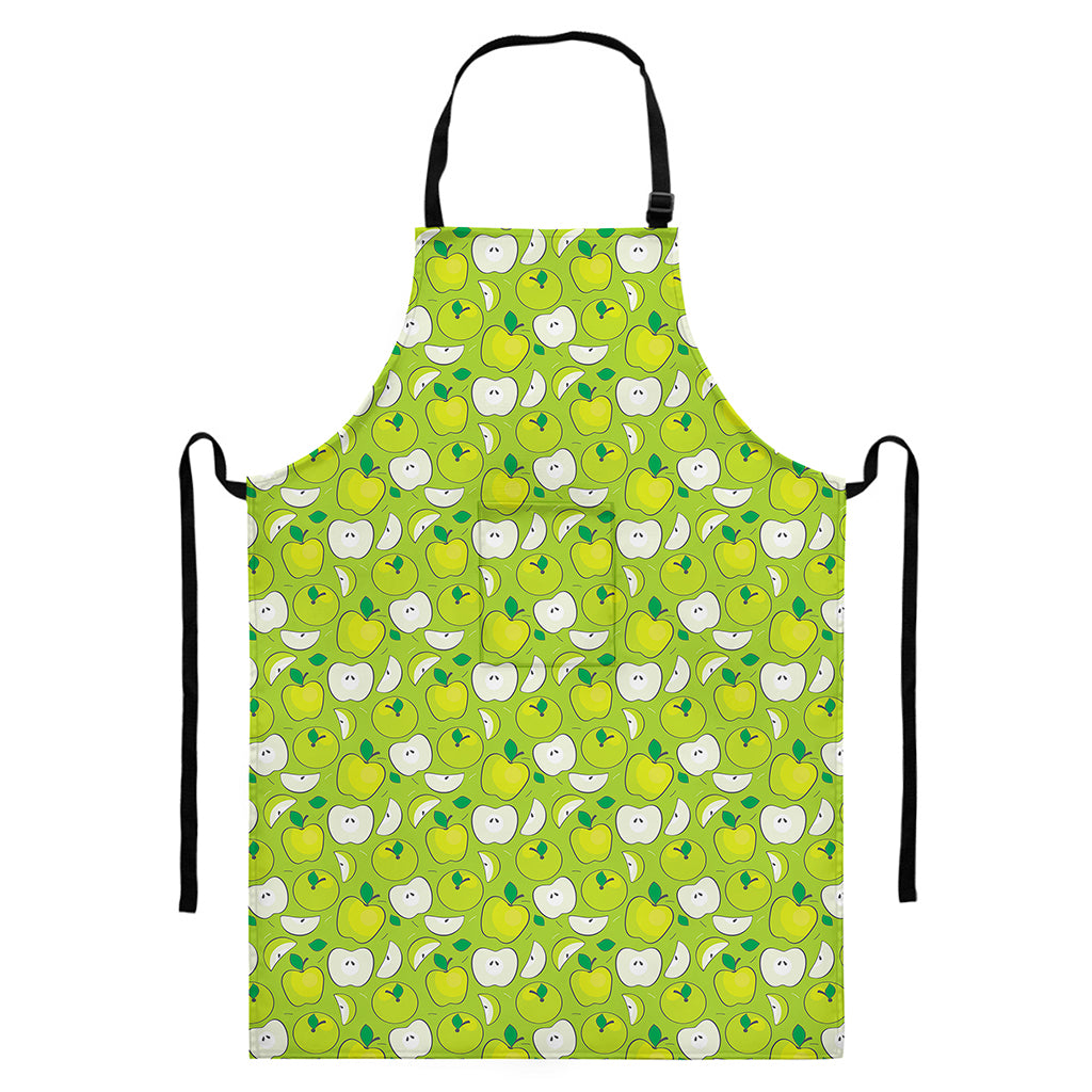 Green Apple Fruit Pattern Print Bib Apron With Pocket