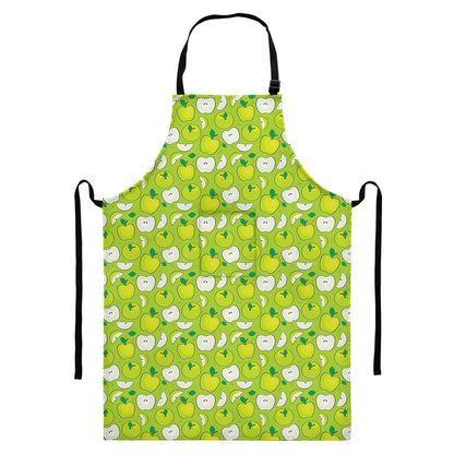Green Apple Fruit Pattern Print Bib Apron With Pocket