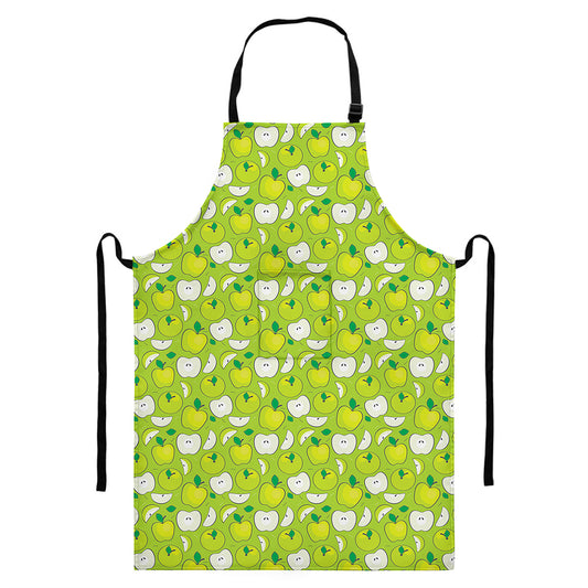 Green Apple Fruit Pattern Print Bib Apron With Pocket