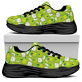 Green Apple Fruit Pattern Print Black Chunky Shoes